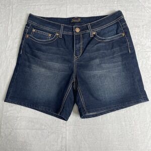 Seven7 Jean Shorts Size 12  Dark Denim Mid Length Embellished Pocket Casual